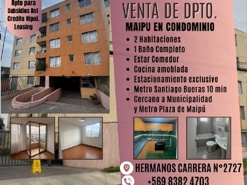 Departamento en venta en Dpto 2 Dormit. Condominio Hnos Carrera 2727, Maipu Centro - 2 dormitorios, 1 baño