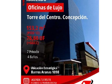 Oficina en arriendo mensual en Arriendo oficina Torre del Centro. Concepción (177818), Concepción - 4 baños