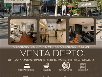 Departamento en venta en alcantara, Las Condes - 2 dormitorios, 1 baño