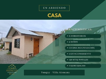 Casa en arriendo mensual en Arrienda hidalgo propiedades, Villa Alemana - 3 dormitorios, 2 baños