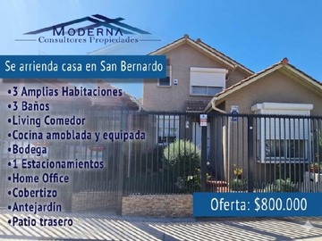 Casa en arriendo mensual en La capitania #1186 santa barbara comuna san bernaro, San Bernardo - 3 dormitorios, 3 baños