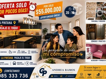 Departamento en venta en av. la serena, entre General Arriaga y los Olmecas, La Pintana - 2 dormitorios, 1 baño
