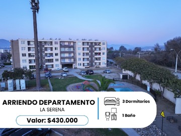 Departamento en arriendo mensual en Sector las compañias condominio mistral v, La Serena - 3 dormitorios, 1 baño