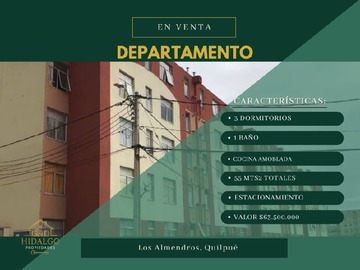 Departamento en venta en Vende g&d hidalgo propiedades, Quilpué - 3 dormitorios, 1 baño