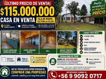 Casa en venta en Casa en Isla de Maipo - 4 dormitorios, 1 baño
