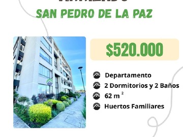 Departamento en arriendo mensual en Departamento 2 dormitorios huertos familiares, San Pedro de la Paz - 2 dormitorios, 2 baños