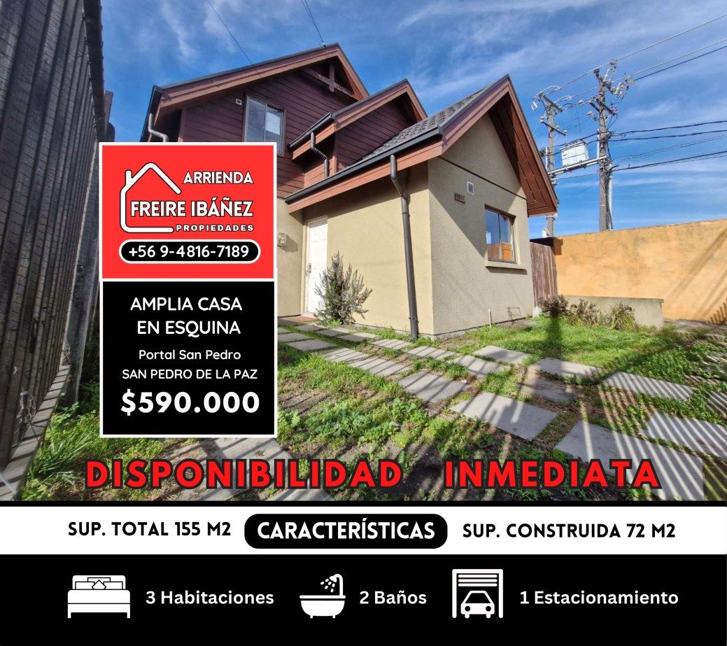 Casa en Arriendo en San Pedro de la Paz, Arriendo casa 3 dorm 2 baños san pedro de la paz