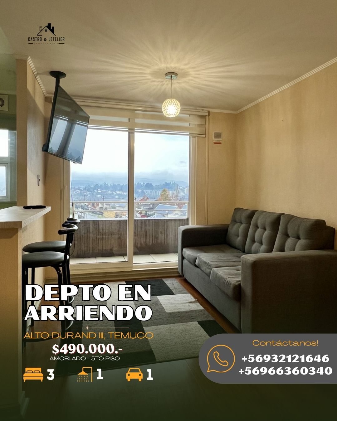 Departamento en Arriendo en Temuco, Los Químicos 055, Temuco, Región de La Araucanía 4780000, Chile