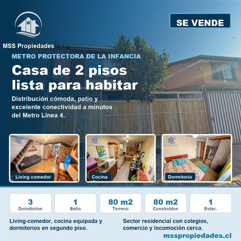 Casa en Venta en Puente Alto, Metro protectora de la infancia