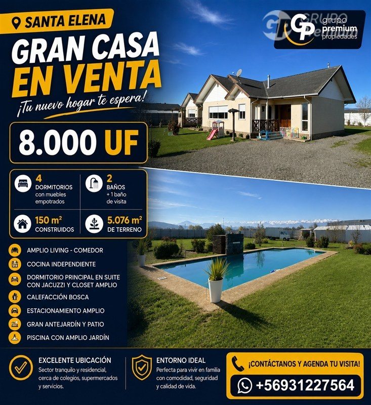 Casa en Venta en Rancagua, Unica y hermosa casa en parcela - santa elena rancagua