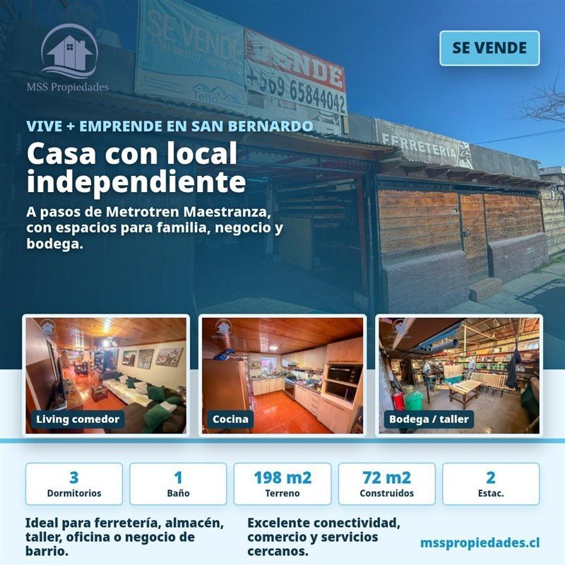 Casa en Venta en San Bernardo, Metrotren maestranza
