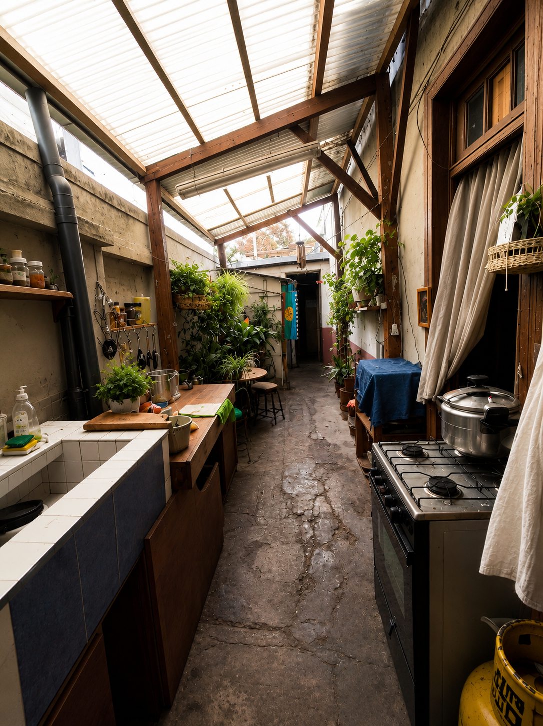 Aquí pasillo externo o mini patio que es usado como cocina.