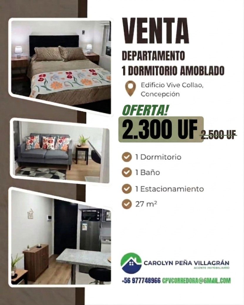 Departamento en Venta en Concepción, Departamento venta, amoblado collao, 1d + 1b