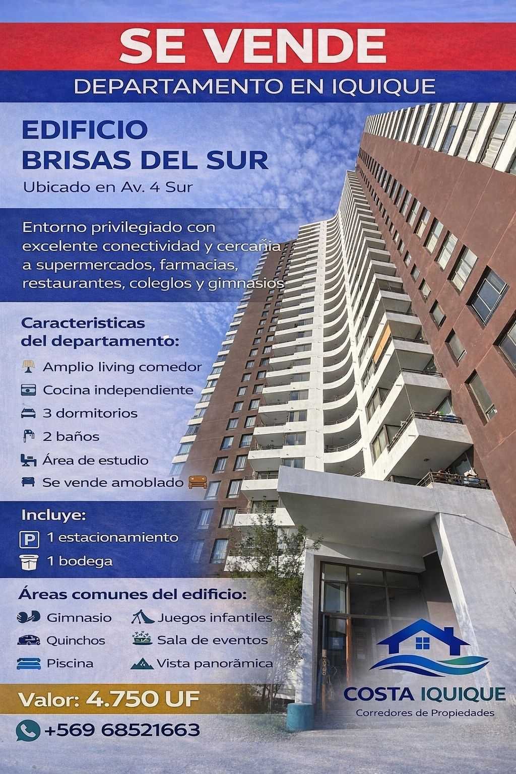 Departamento en Venta en Iquique, Amplio Departamento con Vista Despejada (178775)
